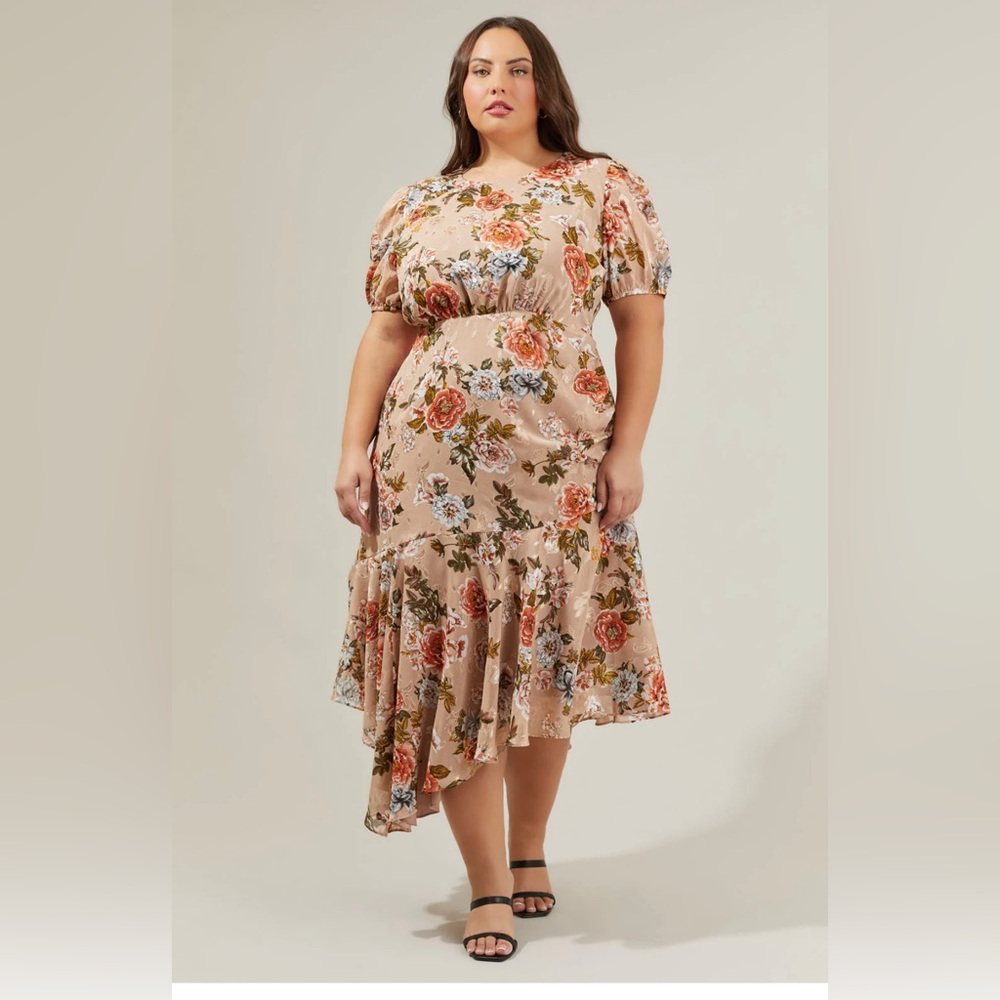 NWT Sugarlips Harbin  Floral Balboa asymmetrical Midi Dress Curve Varíes 🌹🌺🌸 - Picture 4 of 14